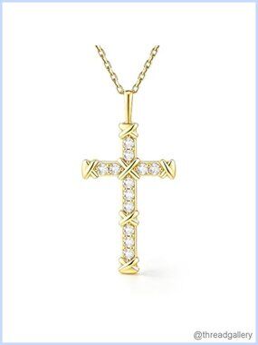 14K Gold Filled Cross Necklace CZ Diamond Crucifix Pendant